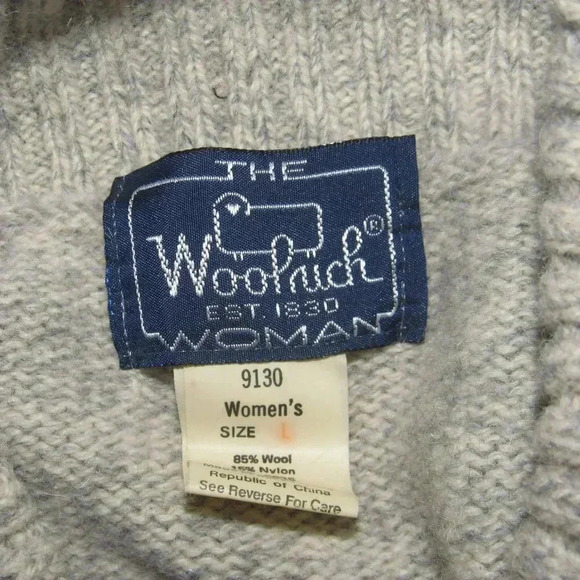 WOOLRICH Vintage 90s Shawl Collar Wool Blend Geometric Knit Sweater Size Large - Picture 5 of 5